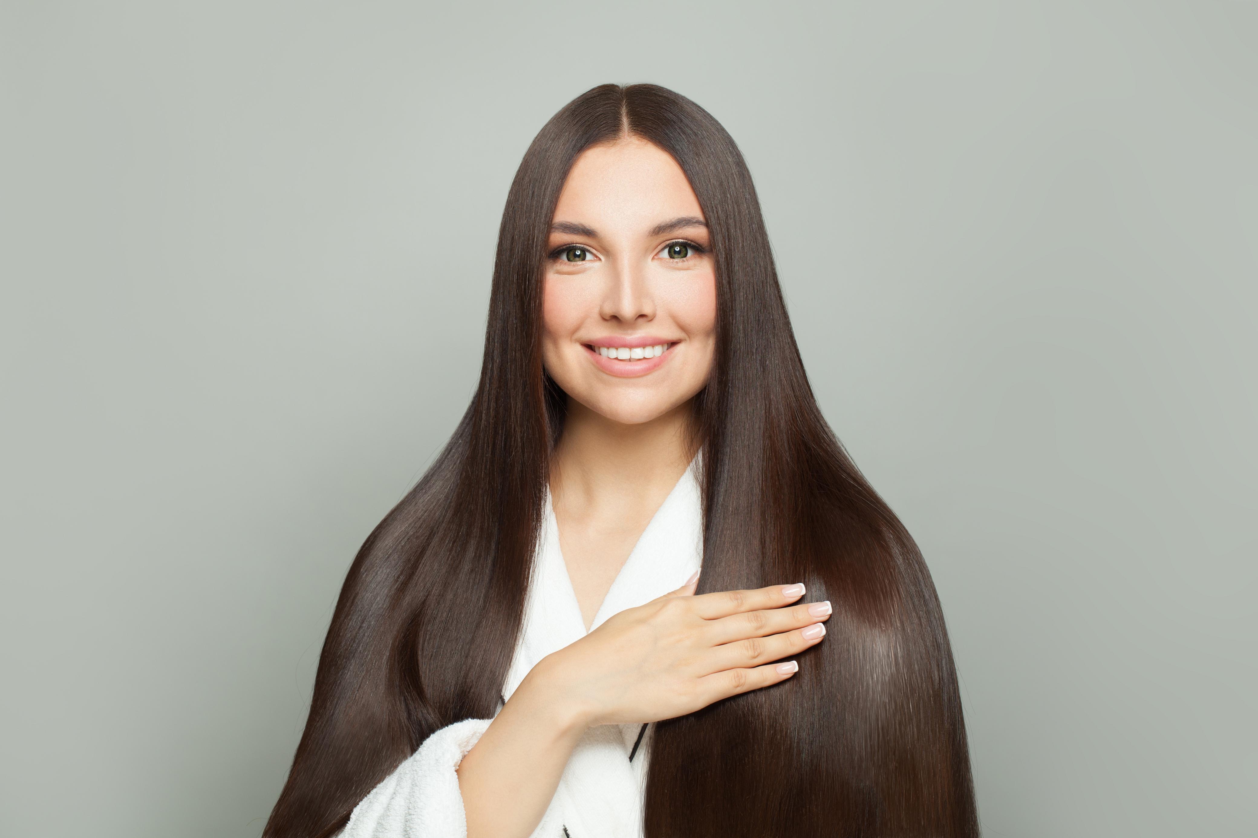 Glass-smooth long hair after keratin treatment