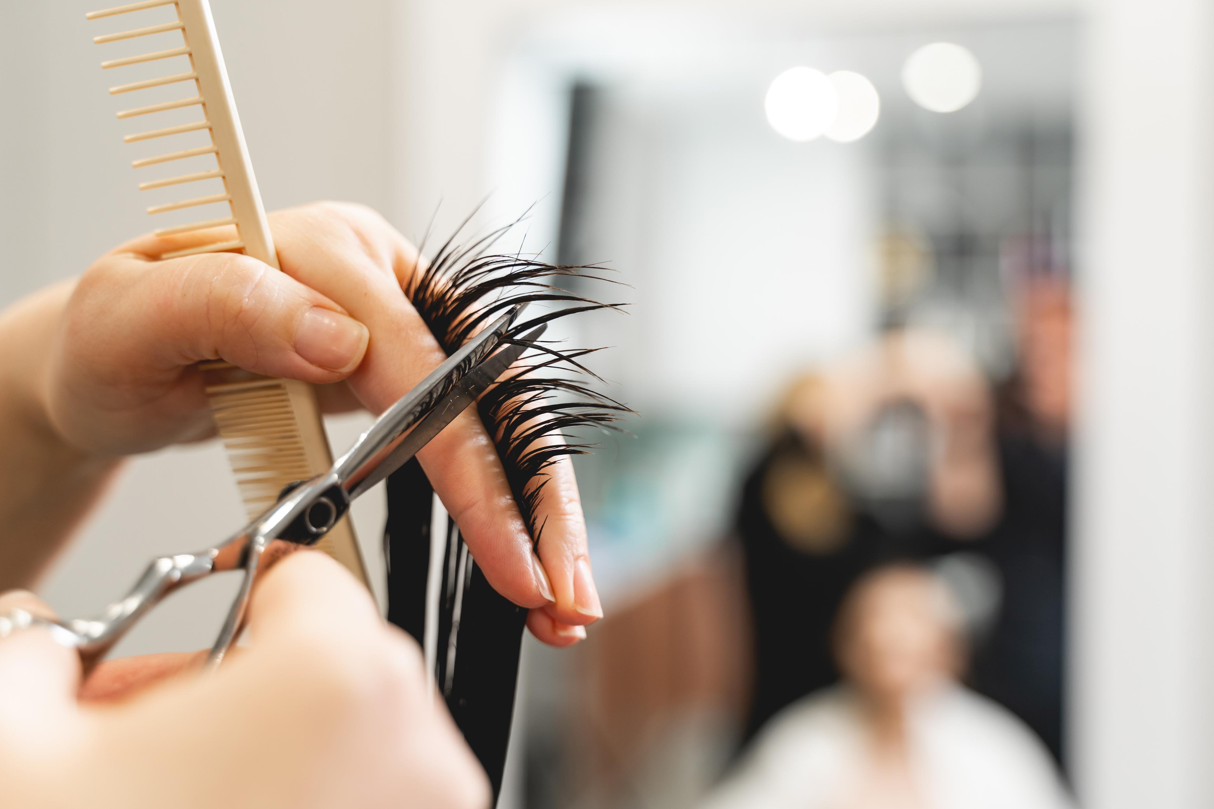 Precision hair cutting in salon
